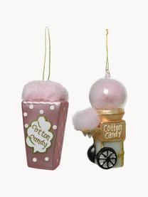 Kerstboomhangers Cotton Candy, set van 2, Glas, Rose, goudkleurig, B 8 x H 14 cm