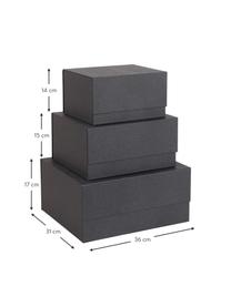 Boîtes de rangement Ilse, 3 élém., Toile, carton rigide, Anthracite, Lot de différentes tailles
