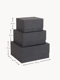 Set 3 scatole Ilse, Tela, cartone solido, Antracite, Set in varie misure