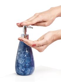 Dosatore di sapone in ceramica Blue Marble, Contenitore: ceramica, Testa della pompa: materiale sintetico (ABS), Blu, Ø 8 x Alt. 20 cm