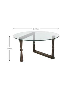 Mesa de centro NuD, tablero de cristal, Tablero: vidrio laminado, Patas: madera, Madera oscura, transparente, Ø 80 x Al 41 cm