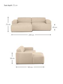 Sofá rinconera Melva (3 plazas), Tapizado: 100% poliéster Alta resis, Estructura: madera de pino maciza, ce, Patas: plástico, Tejido beige, An 239 x F 143 cm, chaise longue derecha