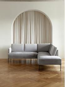 Samt-Ecksofa Fluente, Bezug: Samt (Hochwertiger Polyes, Gestell: Massives Kiefernholz, Füße: Metall, pulverbeschichtet, Samt Grau, B 221 x T 200 cm, Eckteil links