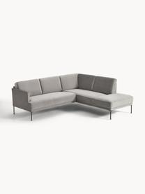 Samt-Ecksofa Fluente, Bezug: Samt (Hochwertiger Polyes, Gestell: Massives Kiefernholz, Füße: Metall, pulverbeschichtet, Samt Grau, B 221 x T 200 cm, Eckteil rechts