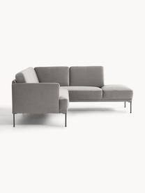 Samt-Ecksofa Fluente, Bezug: Samt (Hochwertiger Polyes, Gestell: Massives Kiefernholz, Samt Grau, B 221 x T 200 cm, Eckteil links