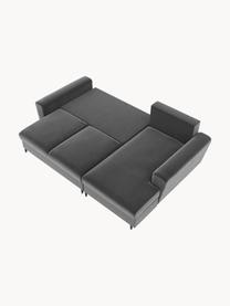 Sofá rinconera cama de terciopelo Moghan (3 plazas), con espacio de almacenamiento, Tapizado: terciopelo de poliéster A, Estructura: madera de pino maciza, ma, Patas: metal pintado, Terciopelo gris, patas negro, An 241 x F 145 cm, chaise longue izquierda