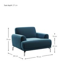 Poltrona Puzo, Rivestimento: 100% poliestere Con 100.0, Sottostruttura: compensato, legno di fagg, Piedini: metallo, Blu, Larg. 95 x Prof. 84 cm