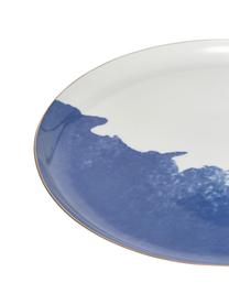 Porcelánové mělké talíře s abstraktním vzorem a se zlatým okrajem Rosie, 2 ks, Porcelán, Bílá, modrá, Ø 26 cm, V 2 cm