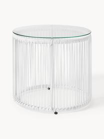 Beistelltisch Bahia aus Kunststoff-Geflecht, Tischplatte: Glas, Gestell: Aluminium, pulverbeschich, Weiß, Ø 50 x H 45 cm