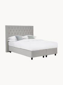 Premium Samt-Boxspringbett Phoebe, Matratze: 5-Zonen-Taschenfederkern, Füße: Massives Birkenholz, lack, Samt Grau, B 200 x L 200 cm, Härtegrad H3