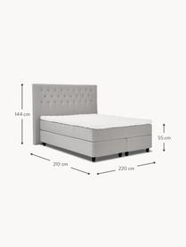 Premium fluwelen boxspringbed Phoebe, Matras: 5-zone pocketveren kern, Poten: massief gelakt berkenhout, Fluweel grijs, B 200 x L 200 cm, hardheidsgraad H3