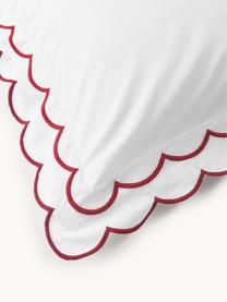 Baumwollperkal-Kopfkissenbezug Atina mit gewelltem Stehsaum, Webart: Perkal Fadendichte 200 TC, Weiss, Rot, B 40 x L 80 cm