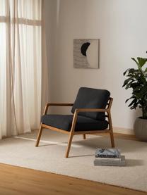 Fauteuil scandi Becky, Tissu graphite, bois de chêne, larg. 73 x haut. 71 cm