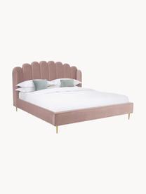 Gestoffeerd fluwelen bed Glamour, Frame: massief grenenhout, Poten: vermessingd metaal, Bekleding: fluweel (polyester), Fluweel oudroze, 160 x 200 cm