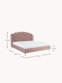 Gestoffeerd fluwelen bed Glamour, Frame: massief grenenhout, Poten: vermessingd metaal, Bekleding: fluweel (polyester), Fluweel oudroze, 160 x 200 cm