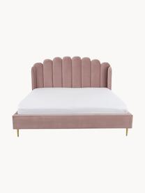 Cama tapizada en terciopelo Glamour, Estructura: madera de pino maciza, Patas: metal latón, Tapizado: terciopelo (poliéster) Al, Terciopelo rosa palo, 160 x 200 cm