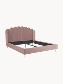 Gestoffeerd fluwelen bed Glamour, Frame: massief grenenhout, Poten: vermessingd metaal, Bekleding: fluweel (polyester), Fluweel oudroze, 160 x 200 cm