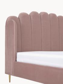 Cama tapizada en terciopelo Glamour, Estructura: madera de pino maciza, Patas: metal latón, Tapizado: terciopelo (poliéster) Al, Terciopelo rosa palo, 160 x 200 cm