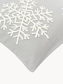 Bestickte Kissenhülle Snowflake, 100 % Baumwolle, Grau, B 45 x L 45 cm
