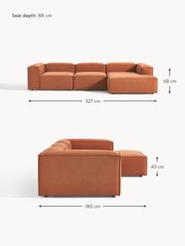 Modulares Ecksofa Lennon, Bezug: 100 % Polyester Der strap, Gestell: Massives Kiefernholz, Spe, Webstoff Terrakotta, B 327 x T 180 cm, Eckteil links