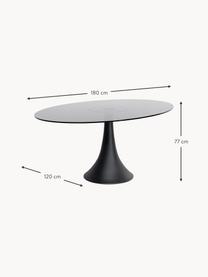 Ovaler Esstisch Grande Possibilita, Tischplatte: Glas, Gestell: Metall, pulverbeschichtet, Schwarz, semi-transparent, B 180 x T 120 cm