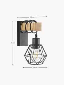 Wandleuchte Townshend, Lampenschirm: Metall, beschichtet, Gestell: Holz, Schwarz, Helles Holz, T 24 x H 25 cm