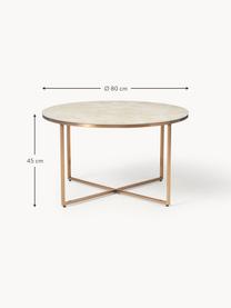 Tavolino rotondo con piano in vetro effetto marmo Antigua, Struttura: metallo ottonato, Beige effetto marmo, ottonato, Ø 80 x Alt. 45 cm