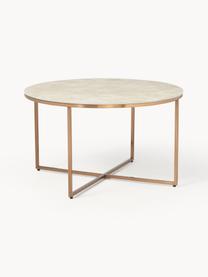 Tavolino rotondo con piano in vetro effetto marmo Antigua, Struttura: metallo ottonato, Beige effetto marmo, ottonato, Ø 80 x Alt. 45 cm