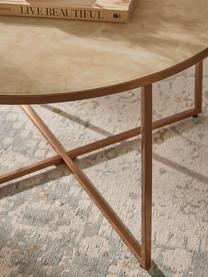 Tavolino rotondo con piano in vetro effetto marmo Antigua, Struttura: metallo ottonato, Beige effetto marmo, ottonato lucido, Ø 80 x Alt. 45 cm