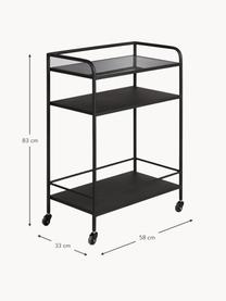 Metalen barcart Markus met glazen tafelblad, Frame: gepoedercoat metaal, Plank: veiligheidsglas, gepoeder, Zwart, B 58 cm x H 83 cm