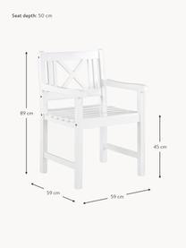 Krzesło ogrodowe z podłokietnikami  z drewna Rosenborg, Drewno mahoniowe, lakierowane, Drewno tekowe lakierowane na biało, S 59 x W 89 cm