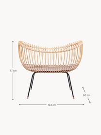 Handgefertigtes Stubenbett Lola aus Rattan, Korb: Rattan, Baumwollschnur, Gestell: Metall, Mangoholz, Matratze: Kokosfasern latexiert, Sc, Beige, Off White, B 51 x L 84 cm