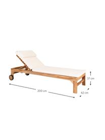 Bain de soleil en bois de teck avec rembourrage Andorre, Bois de teck, blanc crème, larg. 200 x long. 62 cm