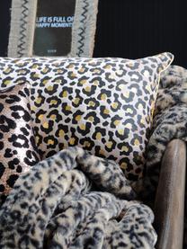 Kussen Jangal met luipaardpatroon  en goudkleurige details, met vulling, 100% polyester, Zwart, beige, goudkleurig, 30 x 50 cm