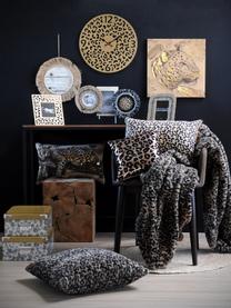Kussen Jangal met luipaardpatroon  en goudkleurige details, met vulling, 100% polyester, Zwart, beige, goudkleurig, 30 x 50 cm