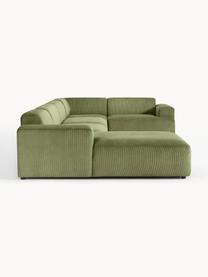 Salon lounge XL en velours côtelé Melva, Velours côtelé vert olive, larg. 458 x prof. 220 cm, dossier à gauche