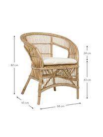 Sedia in rattan con cuscino Consuelo, Tessuto beige, marrone chiaro, Larg. 68 x Alt. 82 cm