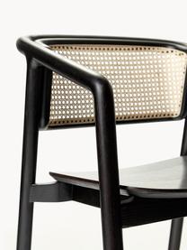 Krzesło z podłokietnikami z plecionką wiedeńską Gali, Stelaż: lite drewno jesionowe lak, Czarny, beżowy, S 56 x G 55 cm