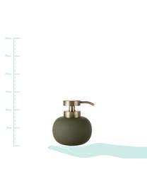 Dosatore di sapone Lotus, Contenitore: ceramica, Testa della pompa: metallo, Verde oliva, ottone, Ø 11 x A 13 cm