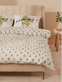 Dizajnová flanelová posteľná bielizeň od Kery Till Kiss Me, Biela, svetlozelená, 135 x 200 cm + 1 vankúš 80 x 80 cm