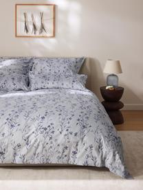 Housse de couette en satin de coton avec imprimé floral et ourlet Hurley, Bleu ciel, bleu, larg. 200 x long. 200 cm