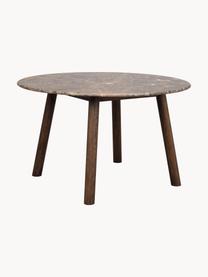 Mesa de comedor redonda de mármol Taransay, Ø 125 cm, Tablero: mármol, Patas: madera de roble pintada E, Mármol marrón, madera de roble, Ø 30 cm