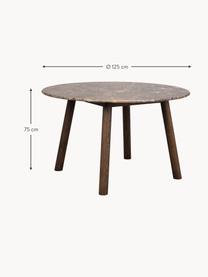 Mesa de comedor redonda de mármol Taransay, Ø 125 cm, Tablero: mármol, Patas: madera de roble pintada E, Mármol marrón, madera de roble, Ø 30 cm