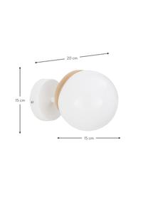 Wand- und Deckenleuchte Sfera mit Holz-Dekor, Lampenschirm: Opalglas, Dekor: Holz, Opalweiß, Helles Holz, B 15 x T 20 cm