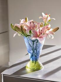 Ručně vyrobená váza Abyss, V 29 cm, Sklo, Světle modrá, zelená, Š 20 cm, V 29 cm