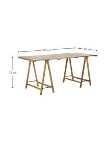 Massief houten tafel Trestle in scandi design, Natuurlijk teakhout, Teakhoutkleurig, B 180 x D 80 cm