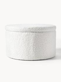Grand pouf en tissu bouclé avec rangement Alida, Peluche blanc crème, Ø 70 x haut. 42 cm