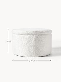 Grand pouf en tissu peluche avec rangement Alida, Peluche blanc, Ø 69 x haut. 42 cm