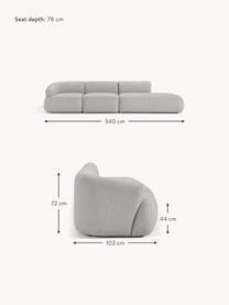 Modulaire XL chaise longue Sofia, Bekleding: 100% polypropyleen Met 25, Frame: sparrenhout, spaanplaat, , Poten: kunststof Dit product is , Geweven stof grijs, B 340 x D 103 cm, armleuning links