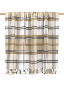 Geruite plaid Neva met franjes, 100% polyacryl, Beigetinten, geruit, B 130 x L 170 cm